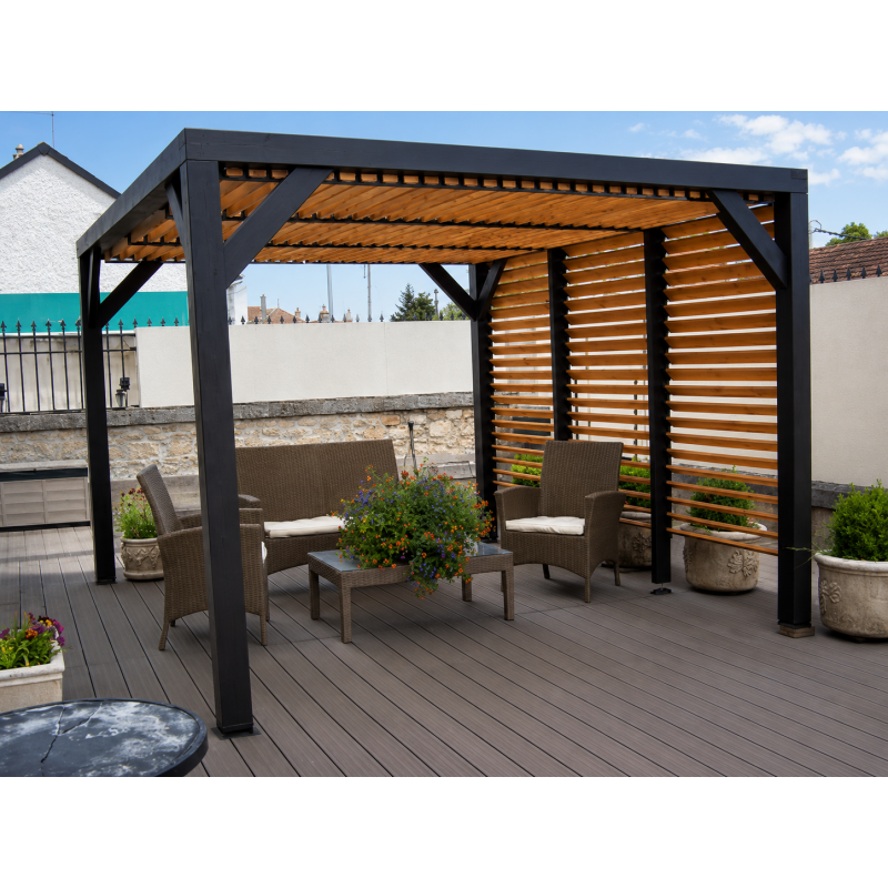 Habrita Foresta Auvent en Bois Lamelle Colle 12,20 m2 Ventelles Toit et Paroi, Foresta Kobleo