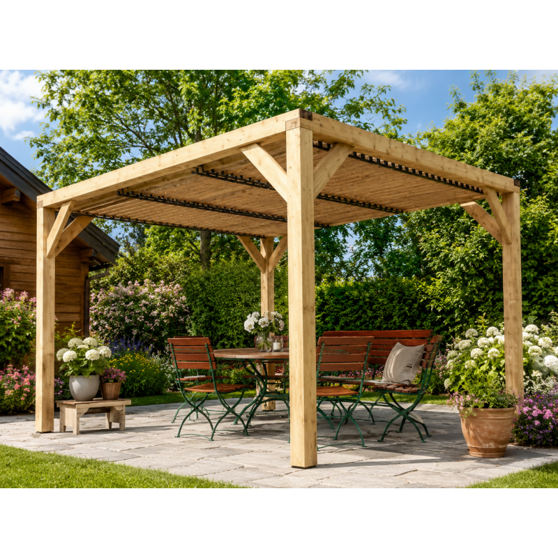 Habrita Foresta Auvent en Bois Douglas 10,50 m2 Ventelles Orientables Toit, Foresta Kobleo
