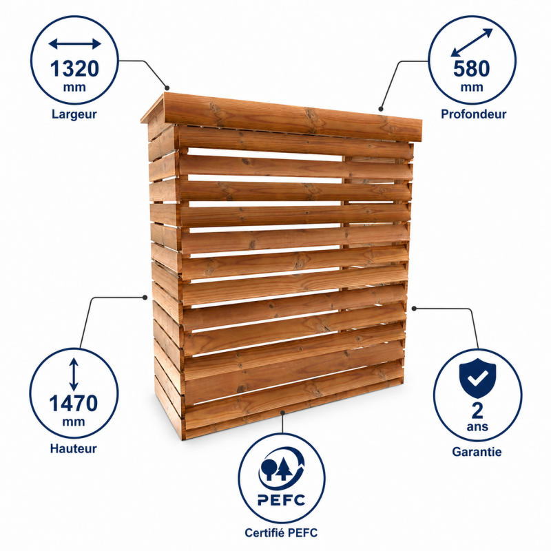 Habrita Foresta Cache Climatiseur XL en Bois Thermochauffee 1320 x 580 mm, Foresta Kobleo