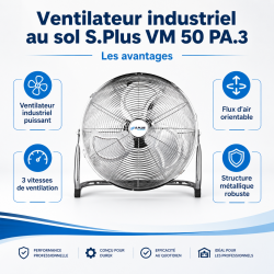 Splus Ventilateur industriel au sol S.Plus VM 50 PA.3 120W 50cm Kobleo