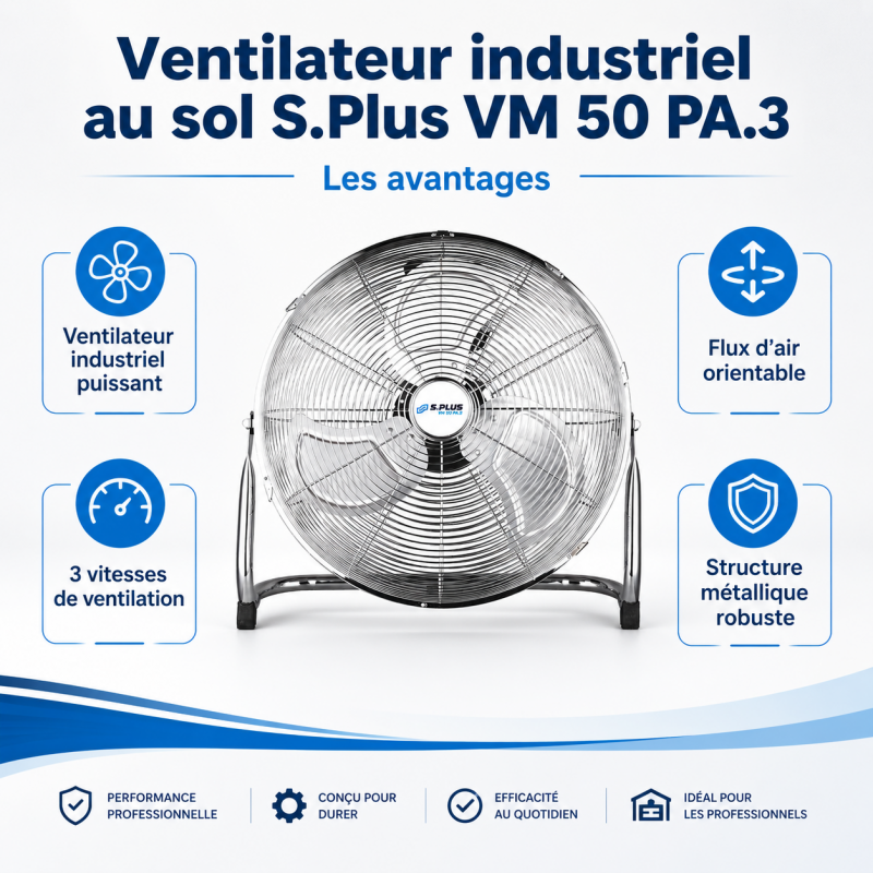 Splus Ventilateur industriel au sol S.Plus VM 50 PA.3 120W 50cm Kobleo