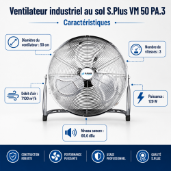 Splus Ventilateur industriel au sol S.Plus VM 50 PA.3 120W 50cm Kobleo