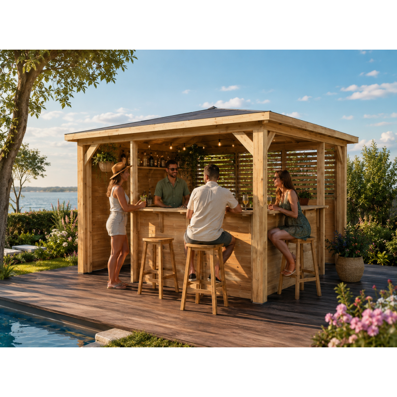Habrita Foresta Pool House en Bois Thermochauffee THT 12,32 m2 Comptoirs, Foresta Kobleo
