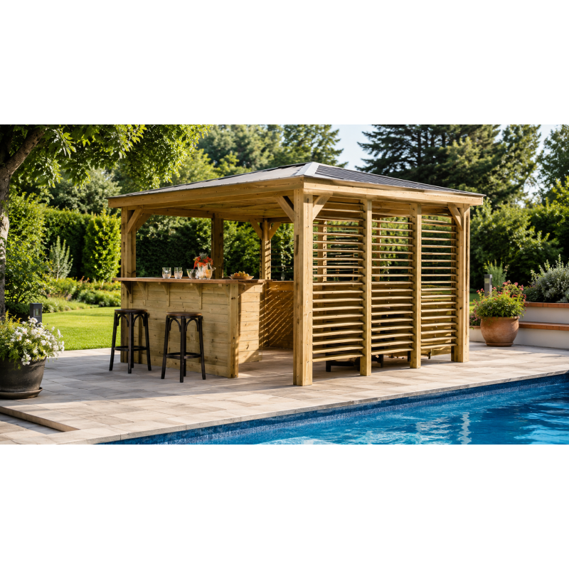 Habrita Foresta Pool House en Bois Thermochauffee THT 12,32 m2 2 Comptoirs, Foresta Kobleo