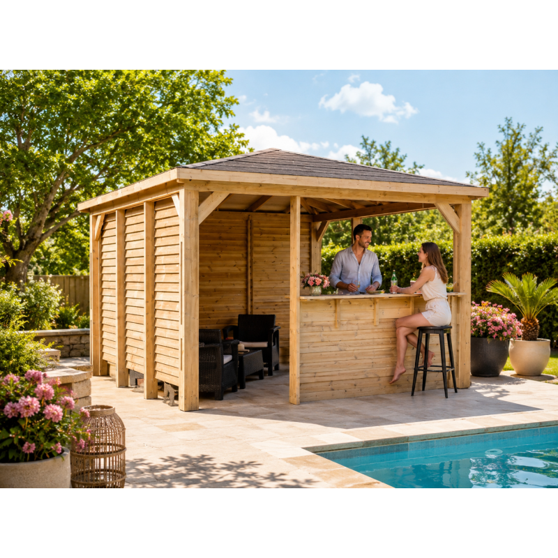 Habrita Foresta Pool House en Bois Thermochauffee THT 12,32 m2 2 Comptoirs, Foresta Kobleo
