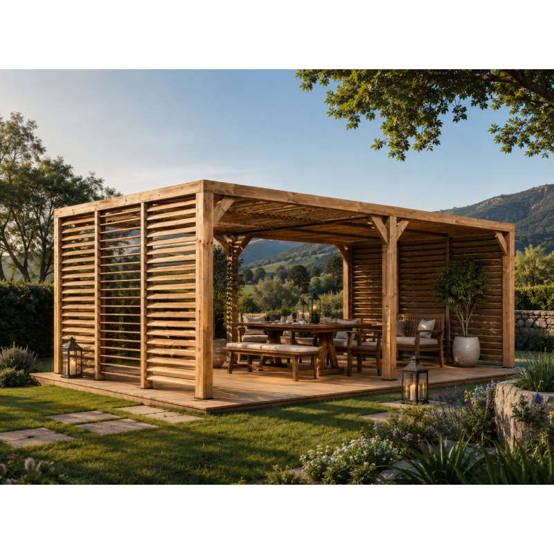 Habrita Foresta Pergola en Bois Thermochauffee THT Ventelles Toit et 2 Parois, Foresta Kobleo