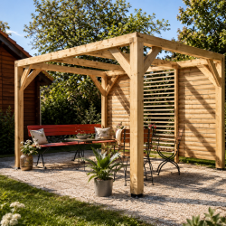 Habrita Foresta Auvent en Bois Douglas 10,50 m2 Ventelles sur Paroi Brise Vue, Foresta Kobleo