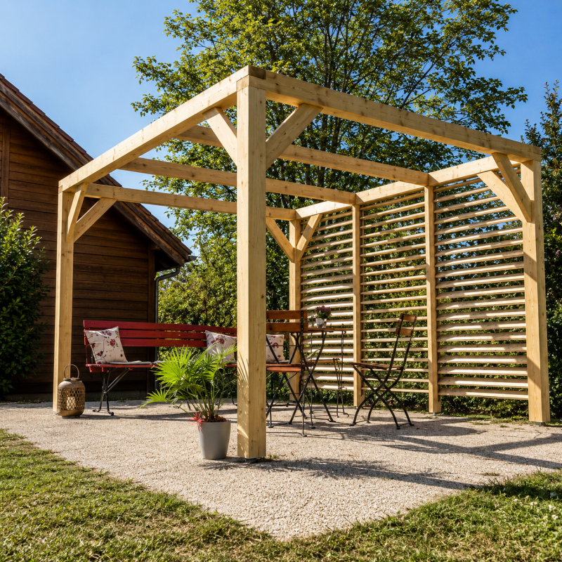 Habrita Foresta Auvent en Bois Douglas 12,20 m2 Ventelles sur Paroi Brise Vue, Foresta Kobleo