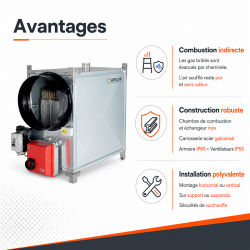 Sovelor Generateur d Air Chaud 110,4 kW, Gaz Naturel 20 mbar, Acier, Sovelor Kobleo