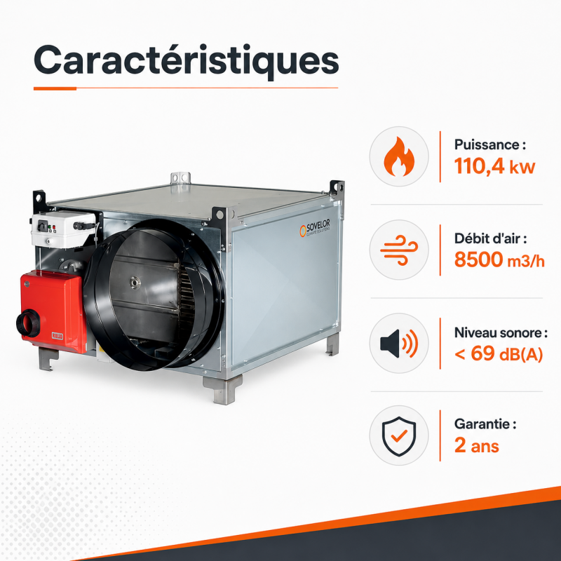 Sovelor Generateur d Air Chaud 110,4 kW sans Bruleur, Acier Galvanise, Sovelor Kobleo