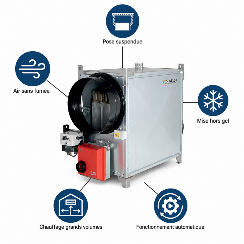 Sovelor Generateur d Air Chaud 85,6 kW au Gaz Naturel 20 mbar, Acier, Sovelor Kobleo