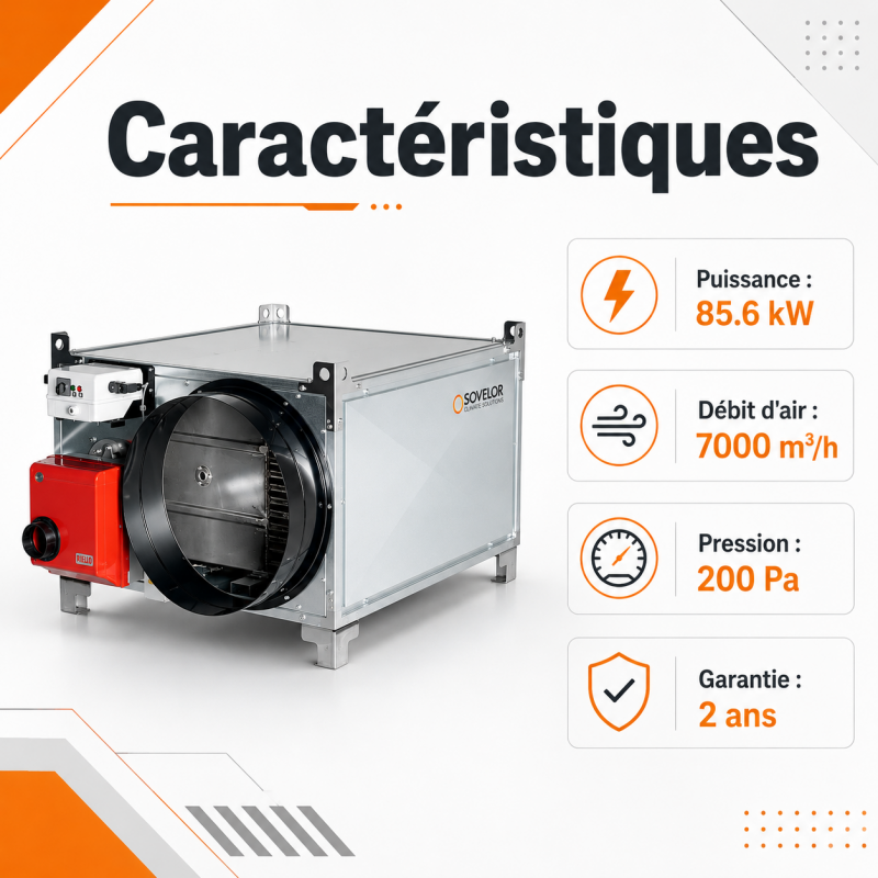 Sovelor Generateur d Air Chaud 85,6 kW au Gaz Propane 37 mbar, Acier, Sovelor Kobleo