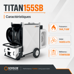 Generateur d Air Chaud Mobile 144,7 kW sans Bruleur, en Acier, Sovelor