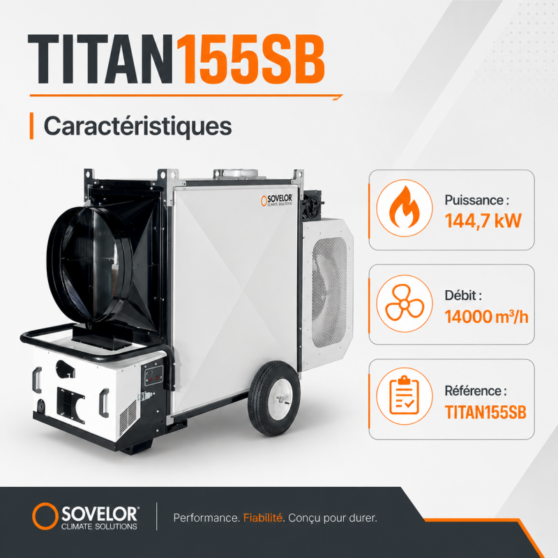 Generateur d Air Chaud Mobile 144,7 kW sans Bruleur, en Acier, Sovelor