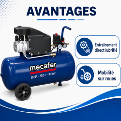 Mecafer Compresseur Lubrifie a Piston 2 HP 8 bar Cuve de 50 L Compact, Mecafer Kobleo