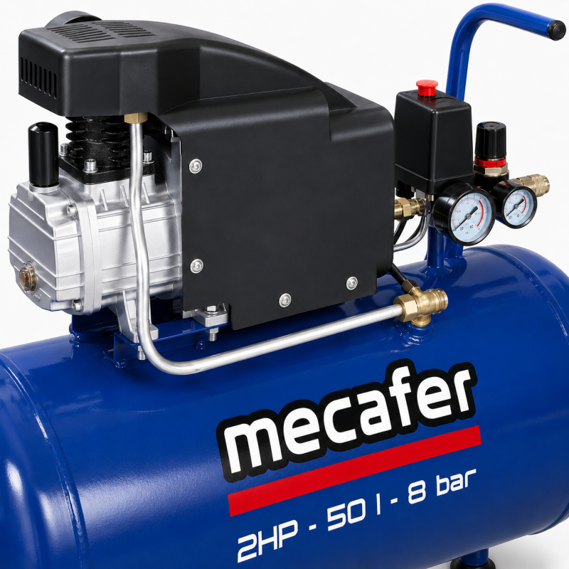 Mecafer Compresseur Lubrifie a Piston 2 HP 8 bar Cuve de 50 L Compact, Mecafer Kobleo