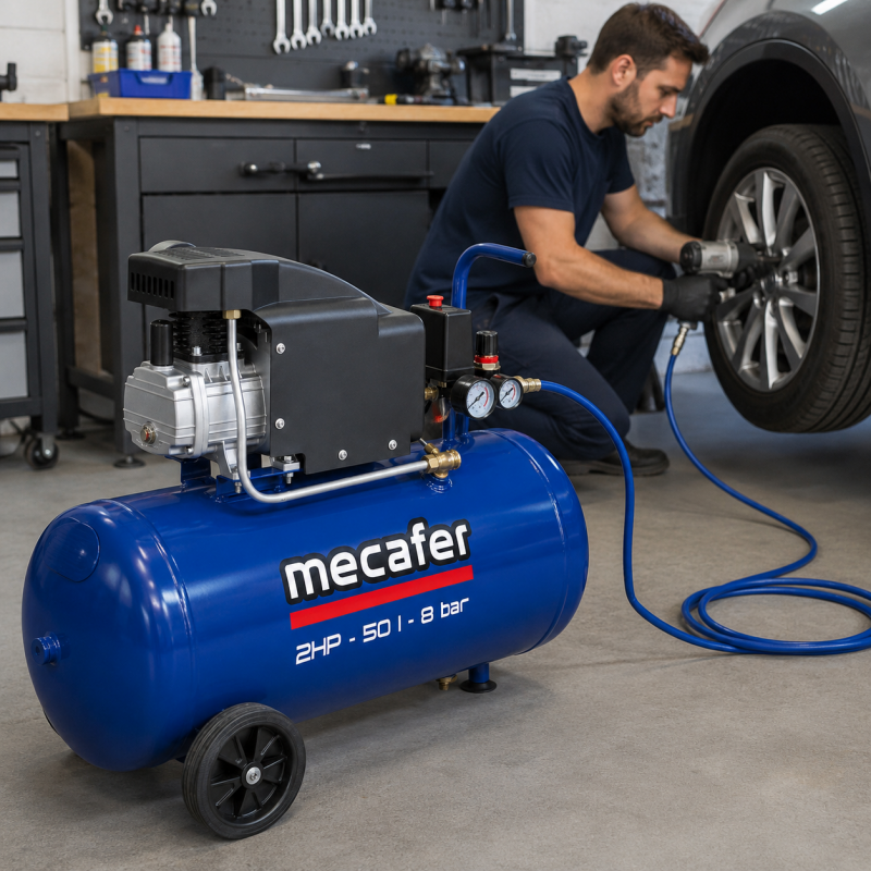 Mecafer Compresseur Lubrifie a Piston 2 HP 8 bar Cuve de 50 L Compact, Mecafer Kobleo
