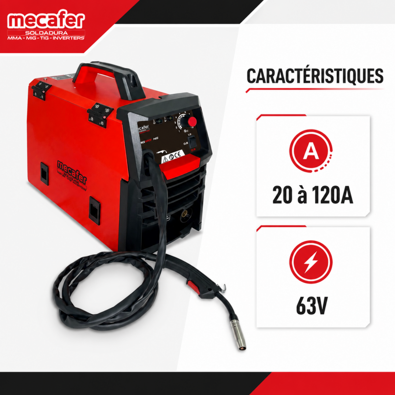 Mecafer Poste a Souder Inverter MIG Sans Gaz 120A Fil Fourre 0.9 mm, Mecafer Kobleo