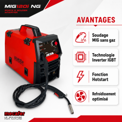 Mecafer Poste a Souder Inverter MIG Sans Gaz 120A Fil Fourre 0.9 mm, Mecafer Kobleo