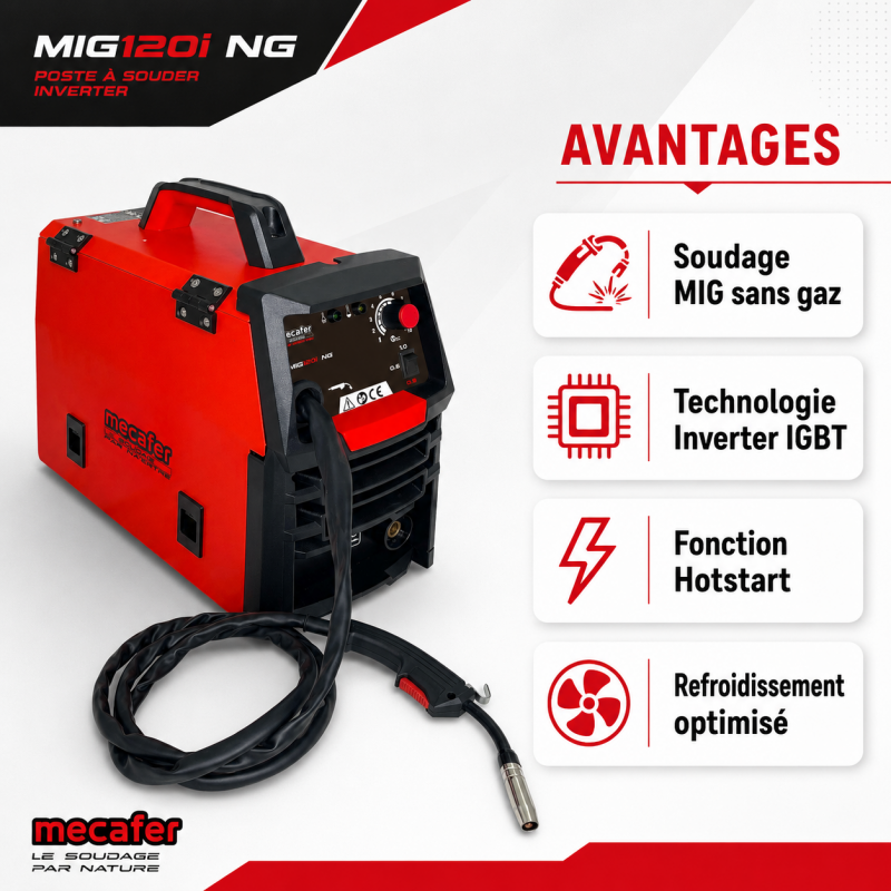 Mecafer Poste a Souder Inverter MIG Sans Gaz 120A Fil Fourre 0.9 mm, Mecafer Kobleo