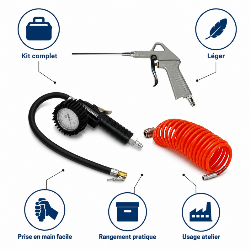 Mecafer Kit Accessoires Pneumatiques Coloris Noir, Gris, Rouge Fiable, Mecafer Kobleo