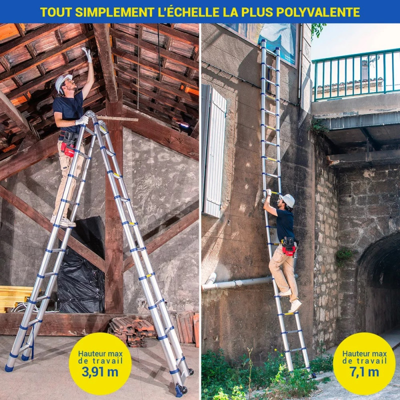 Échelle télescopique Stempakt 6,2m, hauteur travail max 7,1m Hostrom