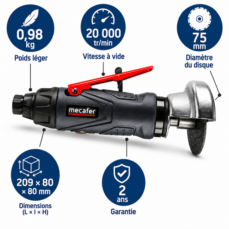 Mecafer Mini Tronconneuse Pneumatique d Angle Poids 0.98 kg 6 bar, Mecafer Kobleo