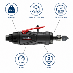 Mecafer Mini Meuleuse Droite Pneumatique Poids 0.96 kg Raccord Rapide, Mecafer Kobleo