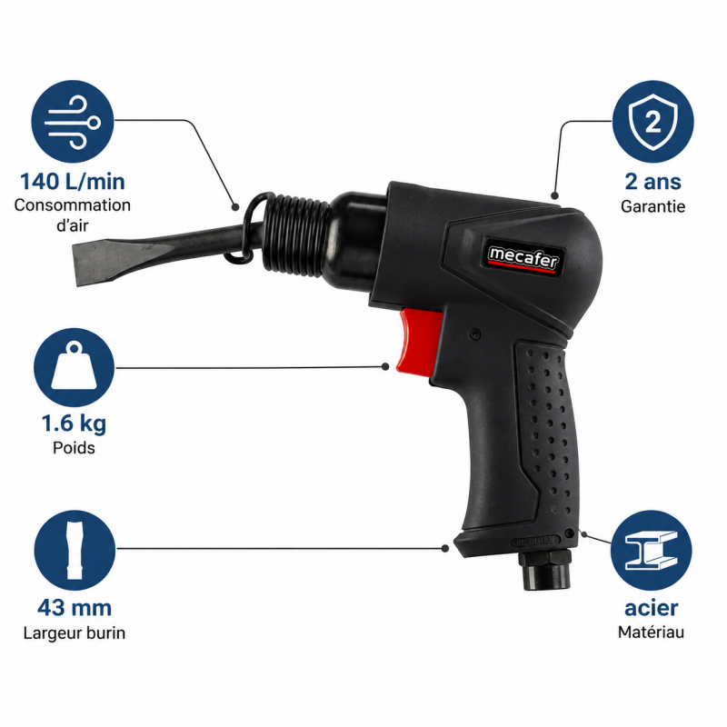 Mecafer Marteau Burineur Pneumatique Aspiration 140 L par min 6 bar, Mecafer Kobleo