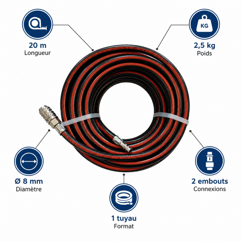 Mecafer Tuyau a Air Comprime en PVC Poids 2.5 kg Diametre 8mm Compact, Mecafer Kobleo