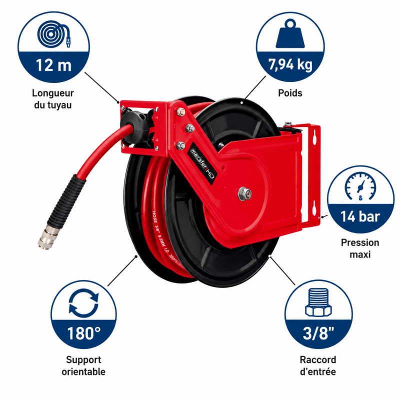 Mecafer Enrouleur Automatique de Tuyau a Air Comprime Poids 7.94 kg, Mecafer Kobleo