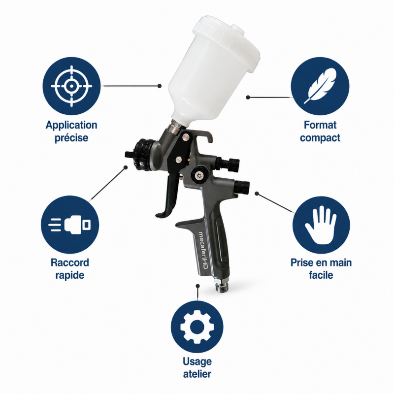 Mecafer Pistolet a Peinture Pneumatique Godet de 100ml Poids 0.46 kg, Mecafer Kobleo