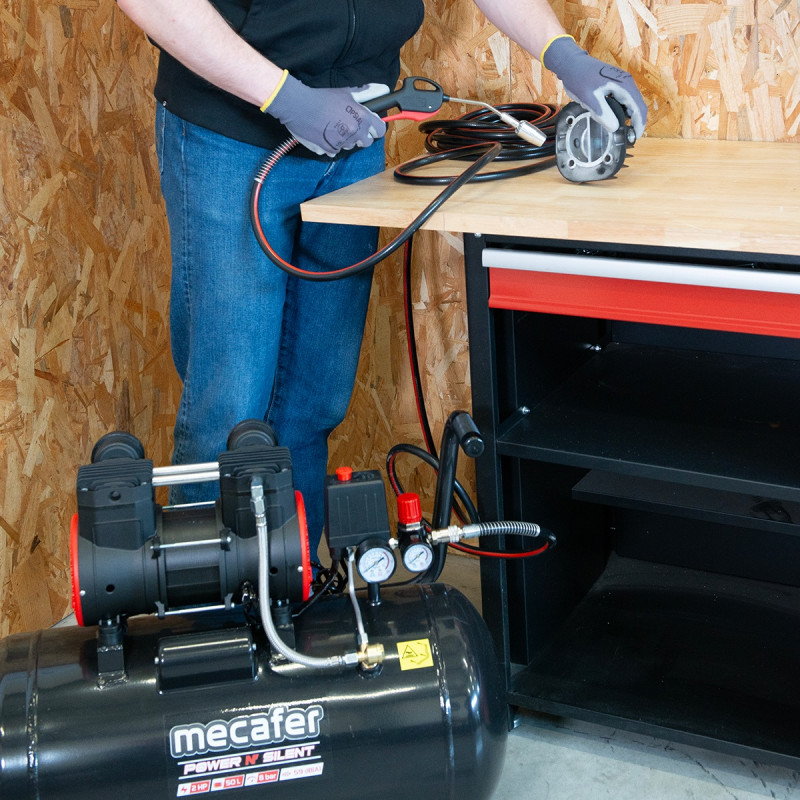 Mecafer Compresseur Silencieux 2 HP 8 bar Cuve de 50 L Sans Huile, Mecafer Kobleo