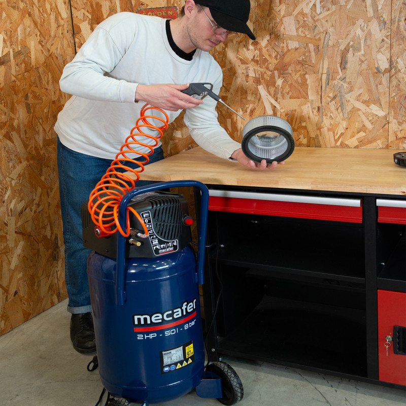 Mecafer Compresseur Vertical 2 HP 8 bar Cuve de 50 L Sonore 97 dB(A), Mecafer Kobleo