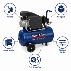Mecafer Compresseur Horizontal 2 HP 8 bar Cuve de 24 L Lubrifie Leger, Mecafer Kobleo