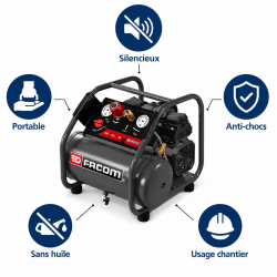 Facom Compresseur Silencieux Portable FACOM Chantier 6 L 52 dB, Mecafer Kobleo