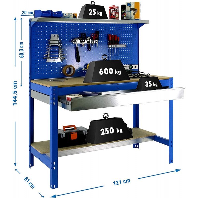 Simon Rack Etabli Simonwork BT3 BOX 1200 bleu/bois 1440x1200x600mm SimonRack Kobleo