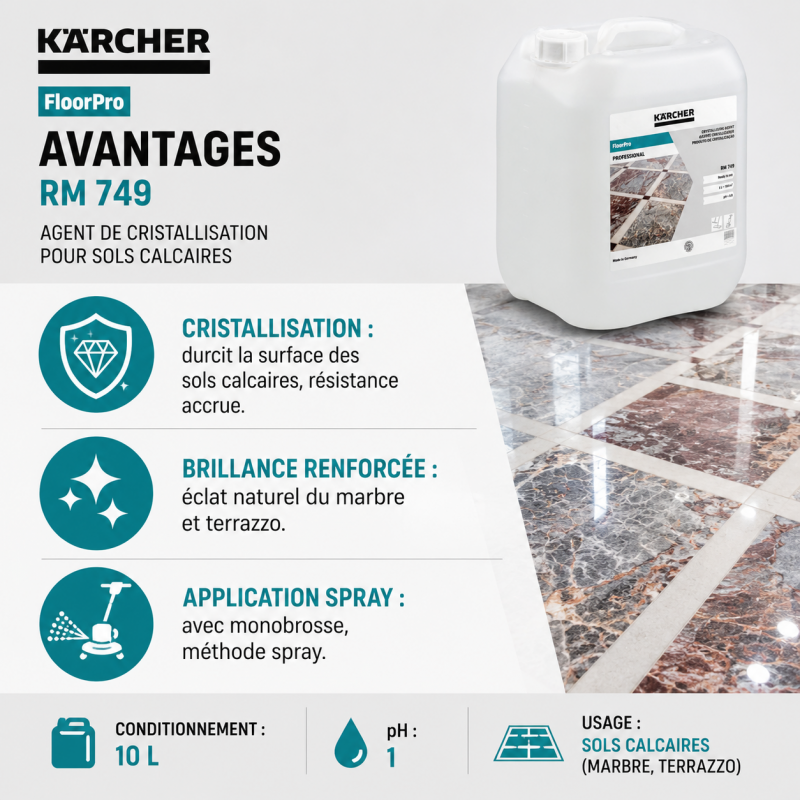 Karcher Agent de Cristallisation FloorPro RM 749 Bidon de 10 L, Karcher Kobleo