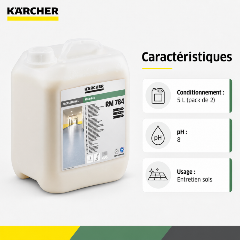 Karcher Agent de Dispersion FloorPro RM 784 Bidon de 5 L pH 8, Karcher Kobleo