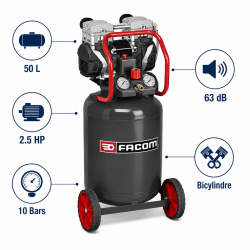 Mecafer Compresseur Vertical Silencieux FACOM Silver 50 L Brancard, Mecafer Kobleo