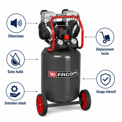 Mecafer Compresseur Vertical Silencieux FACOM Silver 50 L Brancard, Mecafer Kobleo
