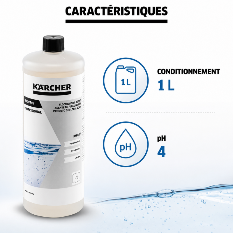 Karcher Agent de Floculation WaterPro RM 847 Pack de 2x1 L, Karcher Kobleo
