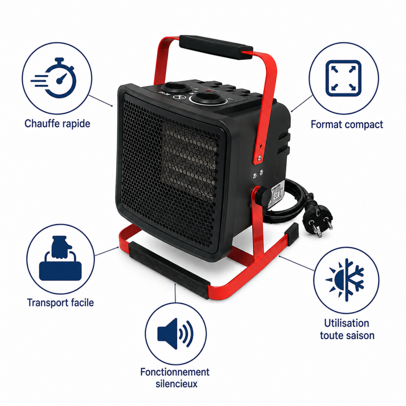 Chauffage de Chantier Ceramique 2000W Debit 241 m3 par h, Mecafer