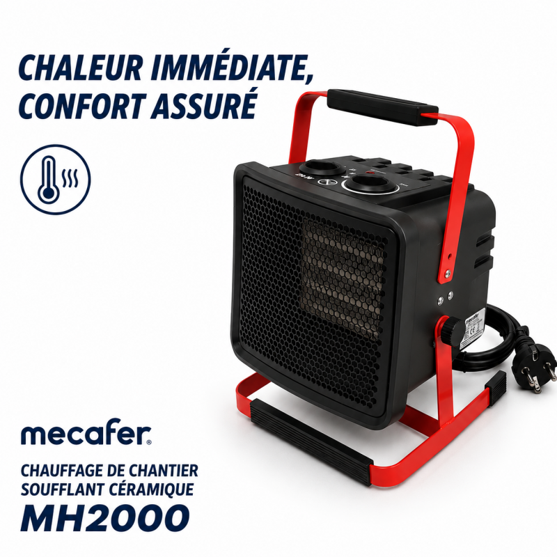 Chauffage de Chantier Ceramique 2000W Debit 241 m3 par h, Mecafer