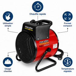 Mecafer Chauffage de Chantier Electrique 3000W Inox 276 m3 par h, Mecafer Kobleo