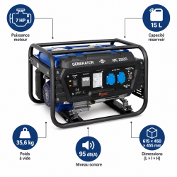 Mecafer Groupe Electrogene Essence Portable 7 HP Sonore 95 dB(A), Mecafer Kobleo