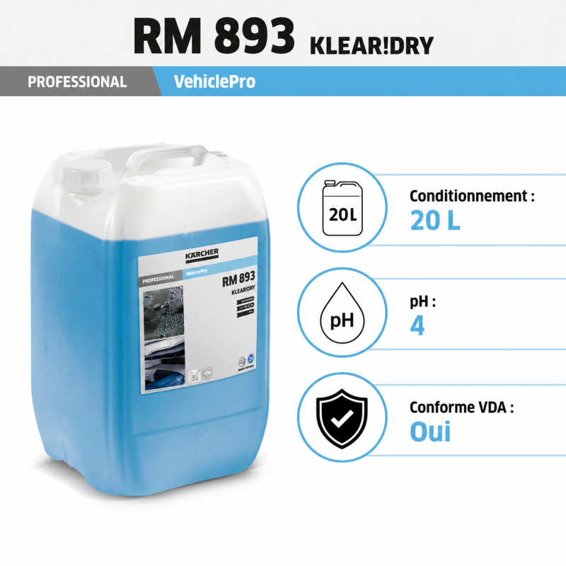 Karcher Agent de Sechage VehiclePro Klear Dry RM 893, Bidon 20 L, Karcher Kobleo