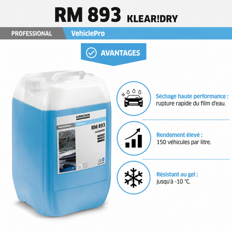 Karcher Agent de Sechage VehiclePro Klear Dry RM 893, Bidon 20 L, Karcher Kobleo
