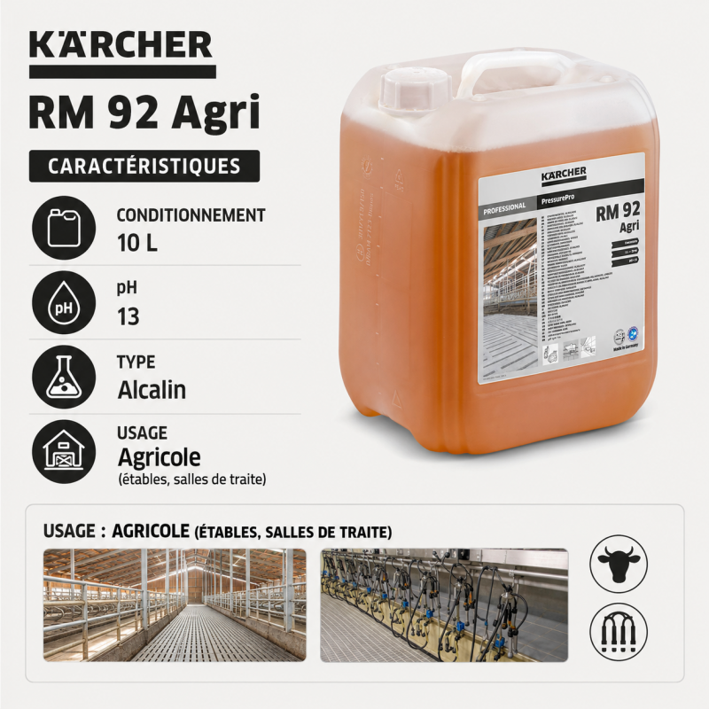Karcher Agent de Trempage PressurePro Alcalin RM 92 Agri 10 L, Karcher Kobleo