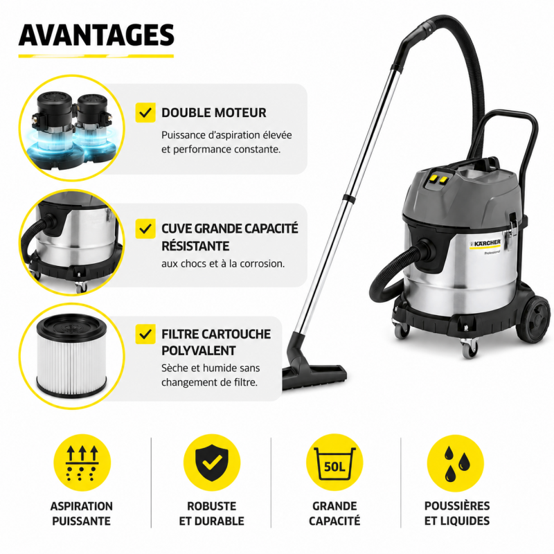 Karcher Aspirateur Eau et Poussieres NT 50 2 Me Classic Cuve de 50 L, Karcher Kobleo